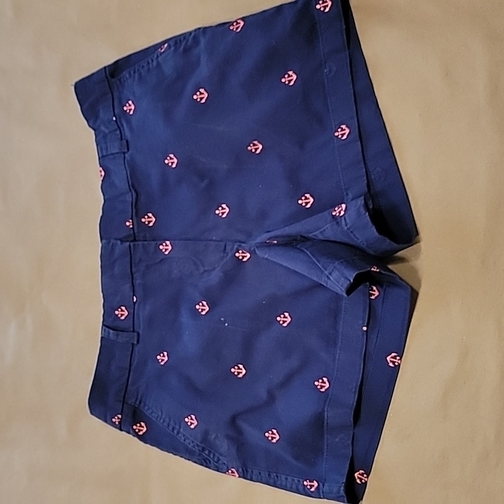 Cambridge Size 6 Navy Blue Pink Embroidered Anchor Shorts, Gently Used